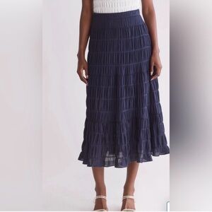 Max Studio Navy Blue Textured Midi Skirt elastic waist size medium
